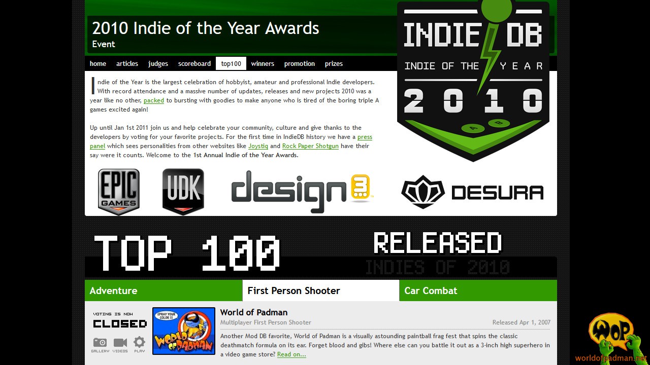 Indie of the Year 2010 awards top 100 – we made it! – World of Padman