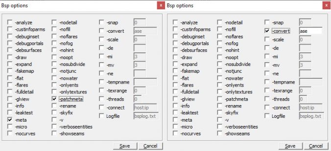 Q3Map2Build BSP 1st step (left) and BSP 2nd step (right)
