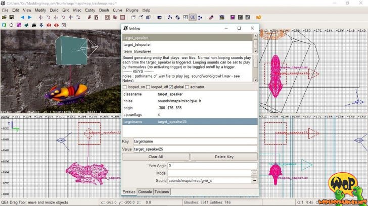 Entity target_speaker mit Key targetname und Spawnflag global aktiviert