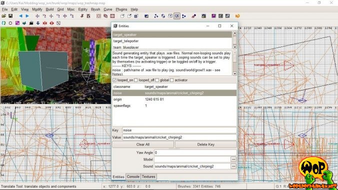 Entity target_speaker with key noise and spawnflag looped_on enabled